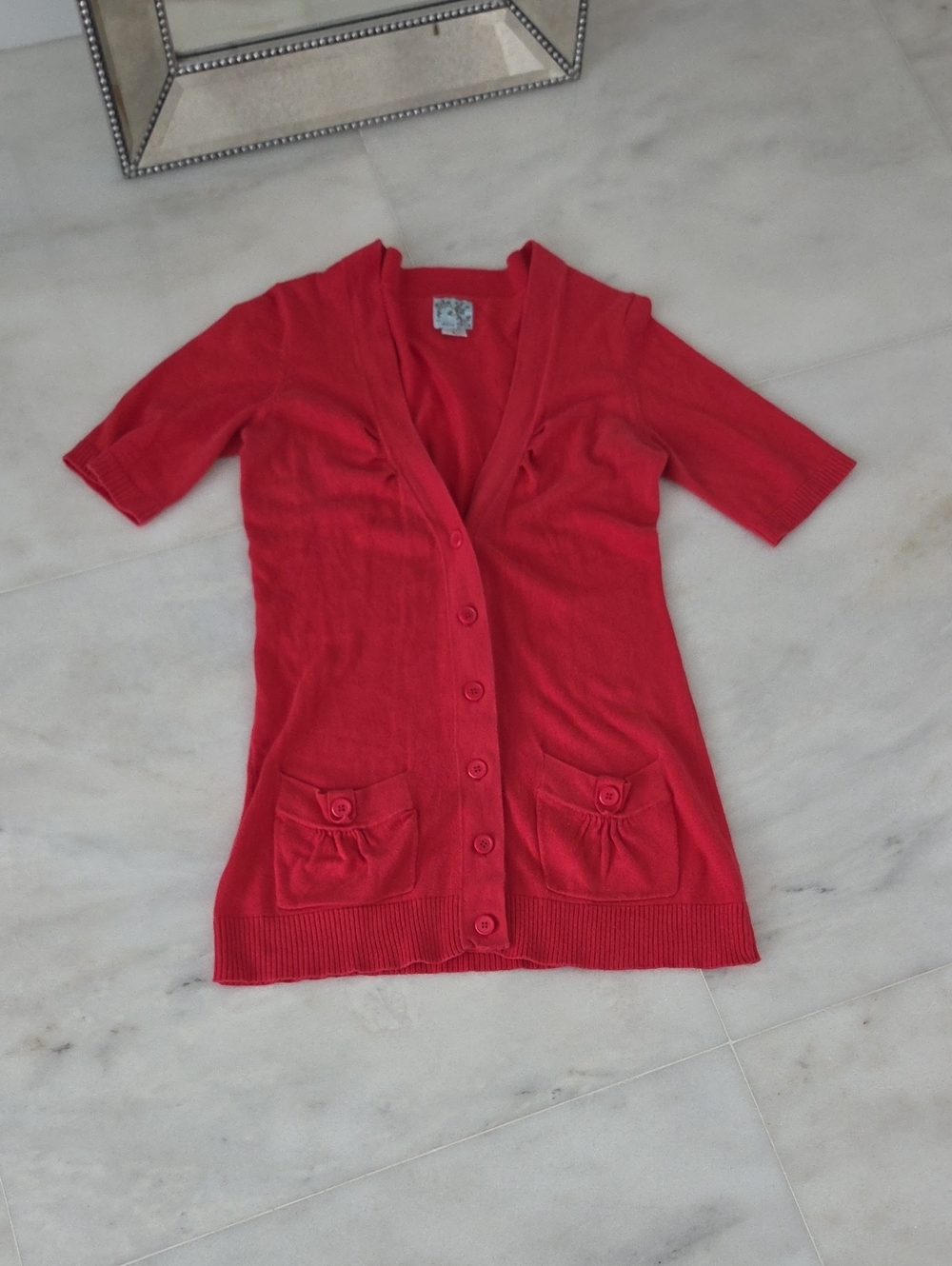 Anthropologie /Tabitha Red Short-Sleeve Buttoned Cardigan